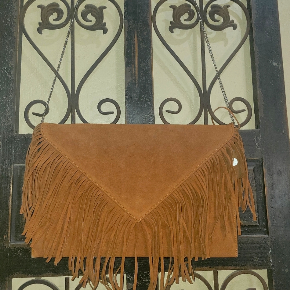 Larger suede fringe crossbody or clutch